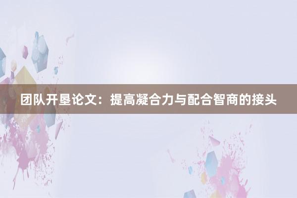 团队开垦论文：提高凝合力与配合智商的接头